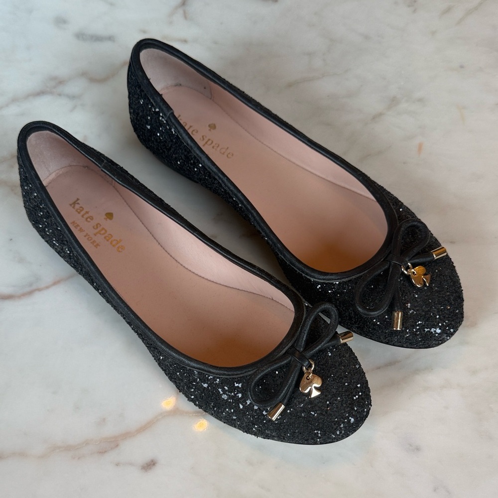 Kate Spade Black Sparkle Willa Flats